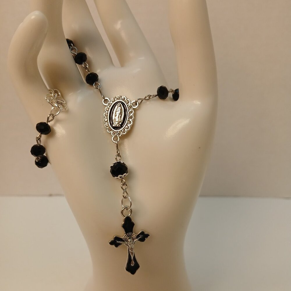 Black Crystal and Enamel - Rosary for Rearview Mirror - Mini Rosary